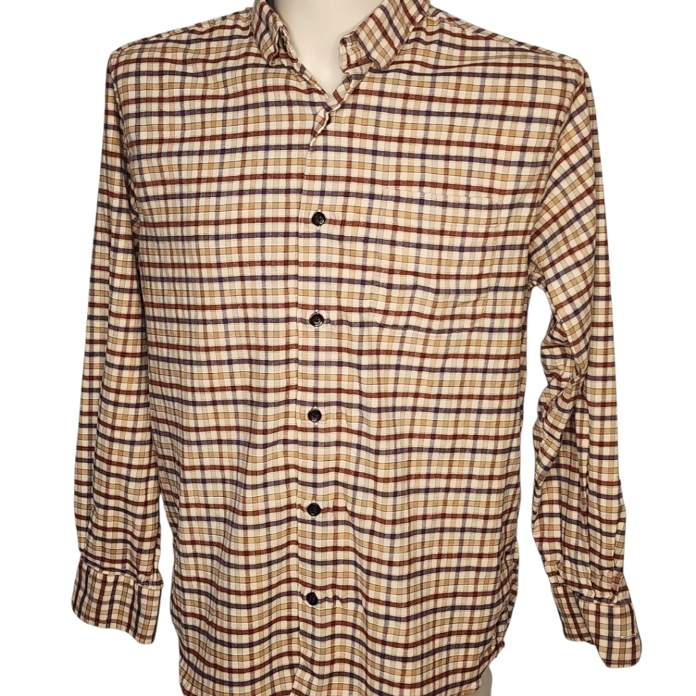 Orvis Men’s Plaid Flannel Shirt Large Cotton Wool Blend Winter Layering